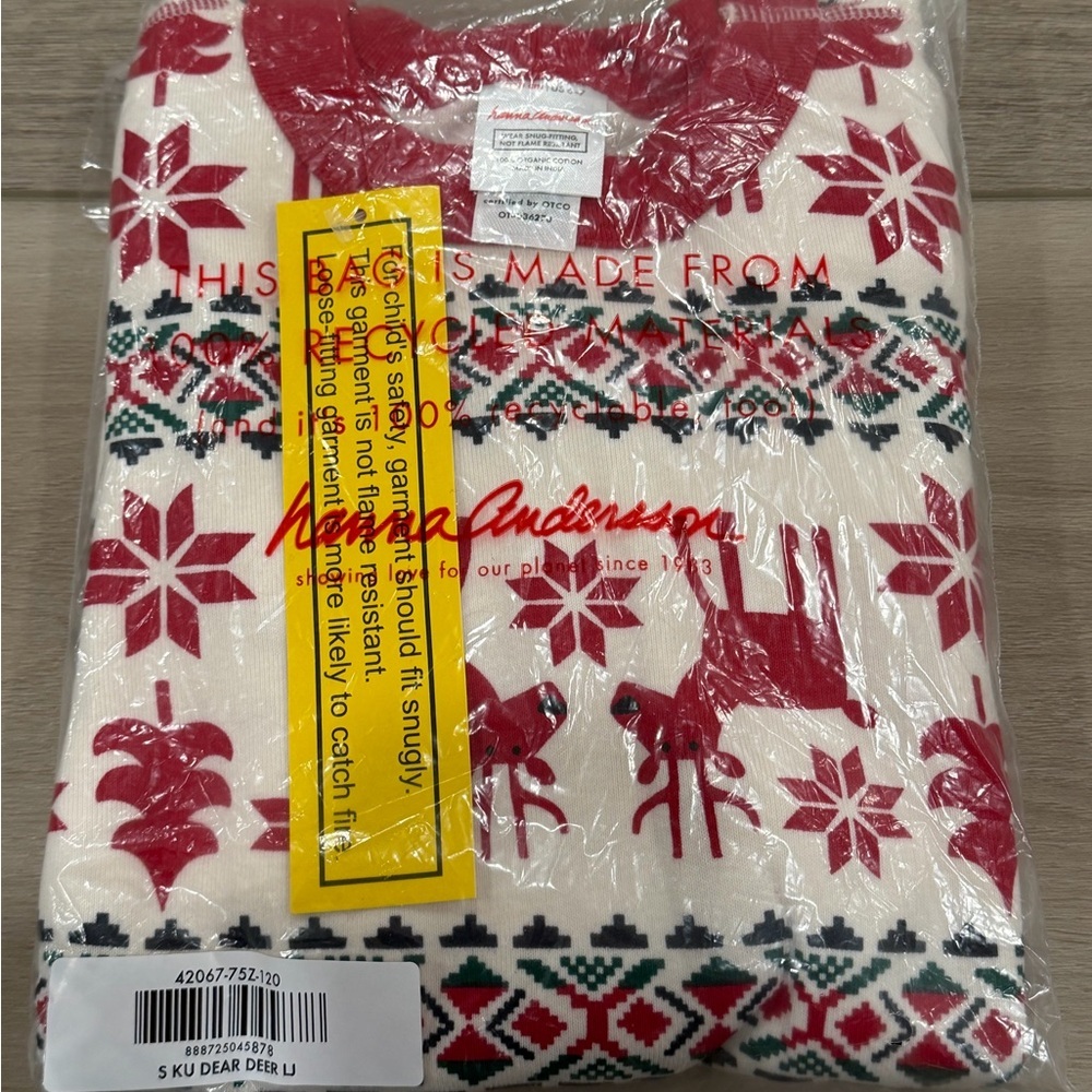 Hanna Andersson Dear Deer Fair Isle Long Sleeve Top and Bottom Pajamas 6-7